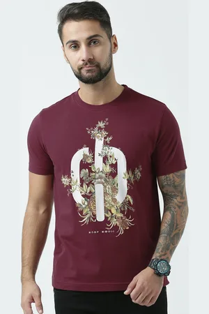 Huetrap Men Maroon Printed Round Neck T-shirt