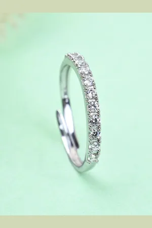 CLARA 925 Sterling Silver Rhodium-Plated CZ-Studded Adjustable Finger Ring