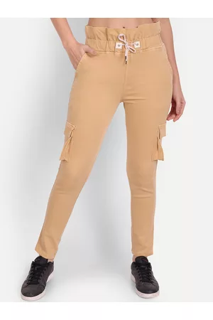 AngelFab Women Mid-rise Relaxed Denim Cotton Cargos Trousers