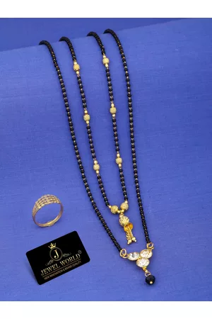 JEWEL WORLD Set Of 3 Gold-Plated CZ-Studded Mangalsutra With Chain & Ring