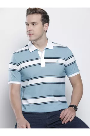 Nautica Striped Polo Collar Pure Cotton T-shirt