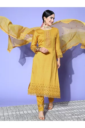 Sangria Floral Embroidered Regular Sequinned Kurta with Trousers & With Dupatta