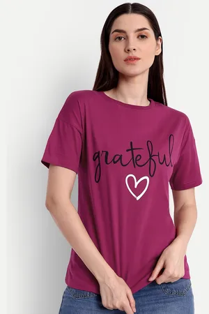 iki chic Women Magenta Typography Printed T-shirt