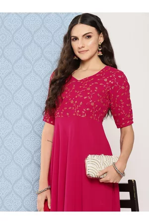 Inddus Women Floral Embroidered Sequined Georgette Maxi Dress