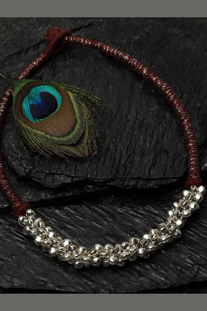 DUGRISTYLE Silver Brown Ghungoo Embellished Statement Sustainable Handcrafted Necklace