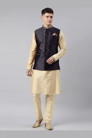 TheEthnic.Co Regular Banarasi Kurta & Pyjamas with Self Design Nehru Jacket