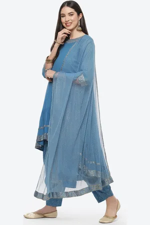 Biba Women Blue Kurta With Dhoti Pants & Net Dupatta