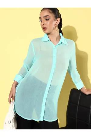 ANVI Be Yourself Women Relaxed Tailored Fit Sheer Casual Shirt