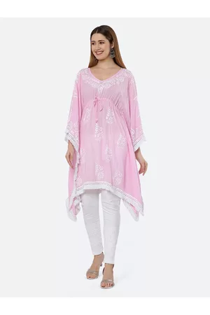 FAWOMENT Floral Embroidered Chikankari Kaftan Kurta
