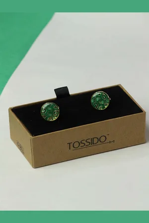 Tossido Men Paisley Printed Round Brass Cufflink