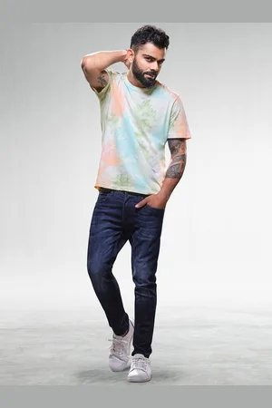 WROGN Men Multicoloured Tie and Dye Printed Pure Cotton Slim Fit T-shirt
