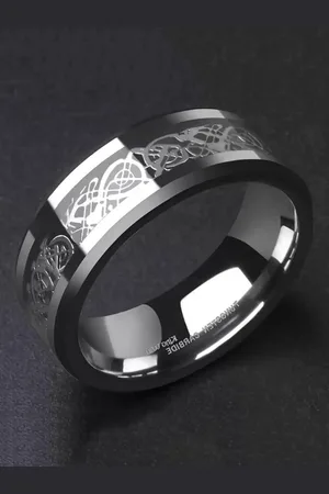 KARISHMA KREATIONS Set Of 2 Celtic Engraved Stainless Steel Dragon Rings