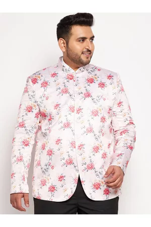 Vastramay Men Peach Colored Printed Plus Size Jodhpuri Blazers