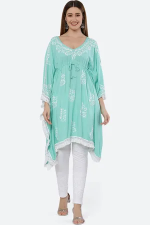 FAWOMENT Floral Embroidered Chikankari Kaftan Kurta