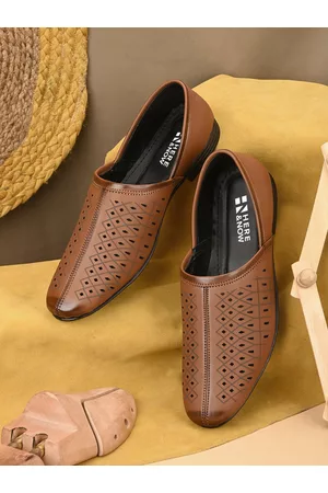 HERE&NOW Men Tan Brown Perforated Lightweight Loafers