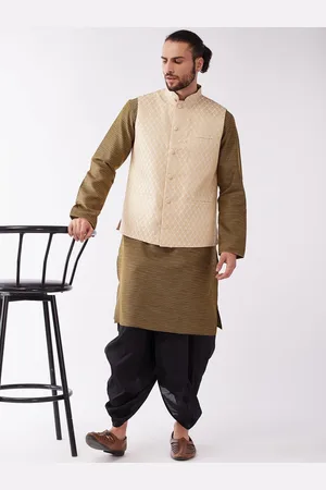 Vastramay Woven Design Mandarin Collar Regular Kurta With Dhoti Pants & Nehru Jacket