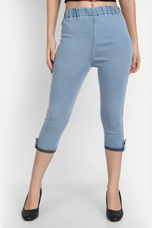 AngelFab Women High-Rise Denim Capris