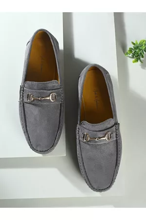 Mast & Harbour Men Grey Embellished Lightweight Comfort Insole Horsebit Loafers