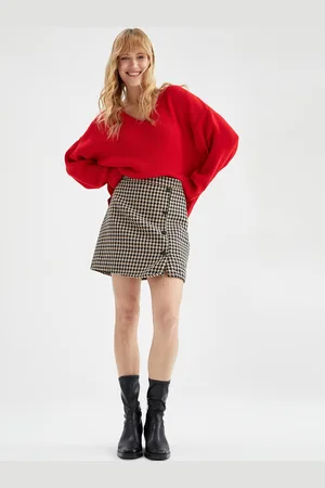DeFacto Houndstooth Checked Mini Straight Skirt