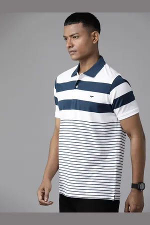 Park Avenue Men Striped Polo Collar Slim Fit T-shirt