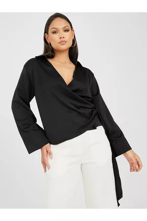Styli V-Neck Flared Sleeve Wrap Top