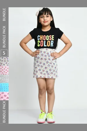 IndiWeaves Girls Pack Of 5 Floral Printed Pure Cotton Straight Skirts