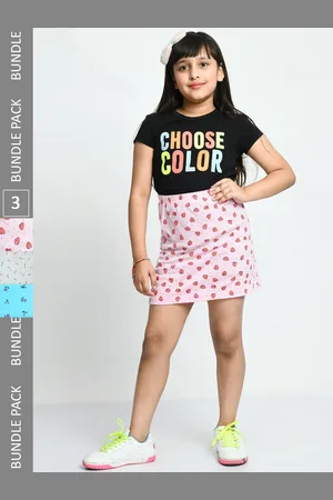 IndiWeaves Girls Pack Of 3 Allover Printed Pure Cotton Mini Skirts