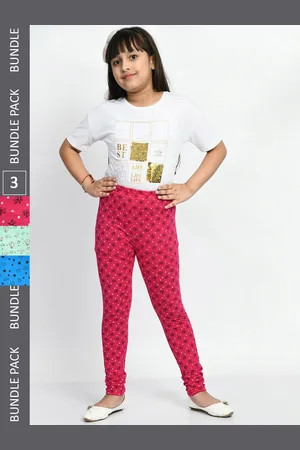 BAESD Girls Pack Of 3 Printed Pure Cotton Super Soft Churidar-Length Leggings