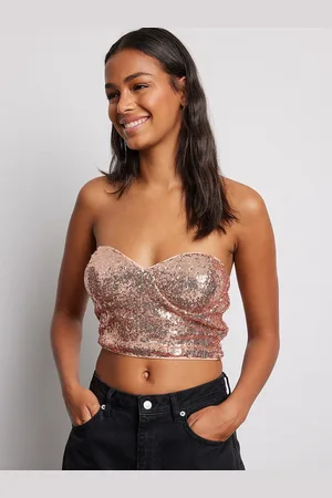 NA-KD Sequinned Off-Shoulder Tube Crop Top