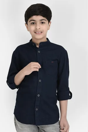 Crimsoune Club Boys Standard Slim Fit Mandarin Collar Pure Cotton Casual Shirt