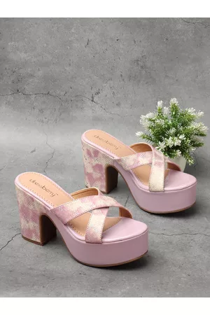 DressBerry Lavender And Beige Textured Platform Heels
