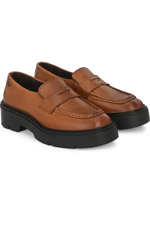 Delize Women Heeled Leather Memory Foam Penny Loafers