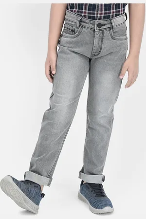Crimsoune Club Boys Grey Slim Fit Clean Look Heavy Fade Stretchable Jeans