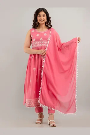 Charu Floral Embroidered Thread Work Cotton A-line Kurta With Trousers & Dupatta