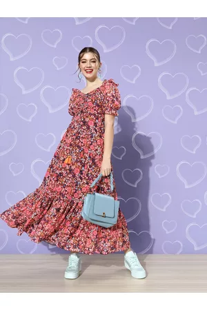 Miss Chase Women Elegant Multi-Coloured Floral Tiered Dress