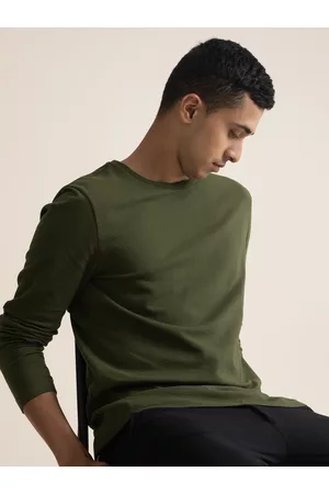 DaMENSCH Men Cotton Popcorn Texture Olive Regular Fit T-Shirt