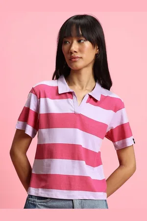Bewakoof Women Striped Polo Collar T-shirt