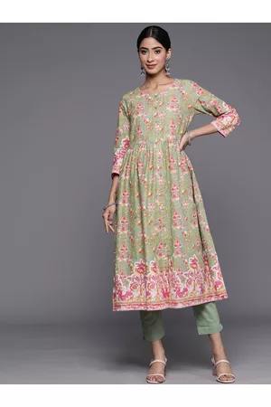 Biba Floral Printed Pure Cotton Anarkali Kurta with Trousers