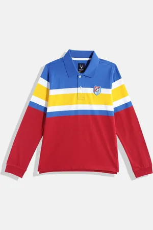 Allen Solly Boys Colourblocked Polo Collar Applique Knitted Pure Cotton T-shirt