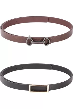 CRUSSET Girls Set of 2 Textured Casual Belt with Push Pin Closure
