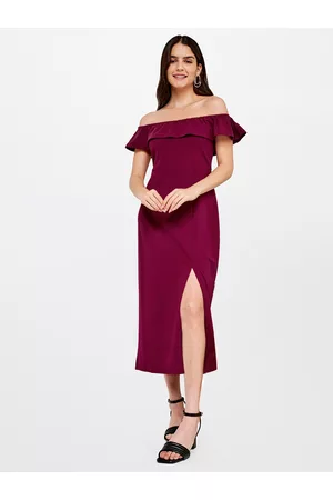 AND Red Off-Shoulder Sheath Maxi Dress
