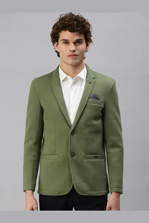 SHOWOFF Men Green Solid Single-Breasted Slim-Fit Blazer