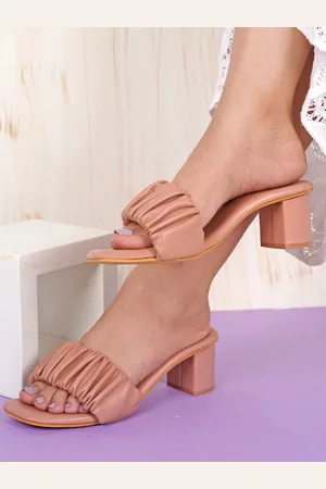 Mast & Harbour Nude -Coloured Ruched Open Toe Block Heels