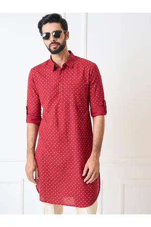 See Designs Men Ethnic Pyjamas - Men Maroon Ethnic Motifs Printed Regular Pure Cotton Kurta with Pyjamas
