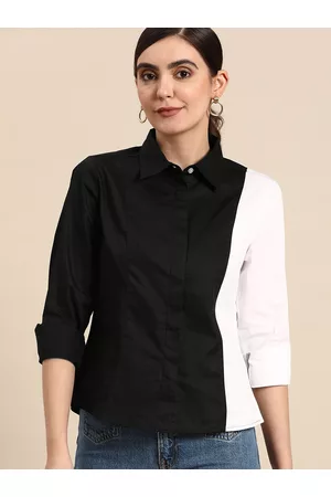 DENNISON Women Black Smart Slim Fit Opaque Colourblocked Casual Shirt
