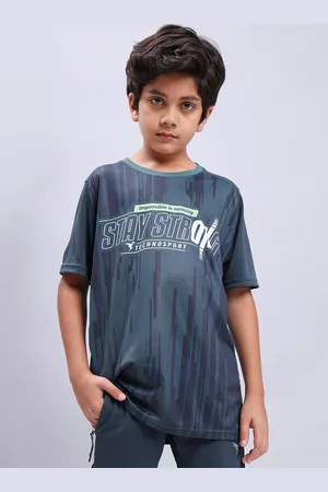 TECHNOSPORT Boys Typography Printed Antimicrobial Slim Fit Sports T-Shirt