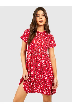 Boohoo Floral Print Ruffled A-Line Dress