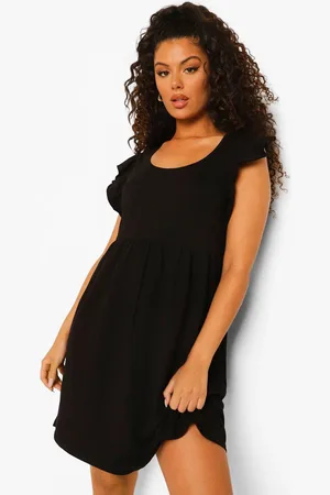 Boohoo Frilled Sleeve Scoop Neck Fit & Flare Dress