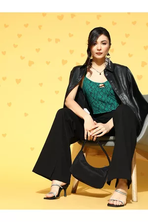 Antheaa Women Gorgeous Green Solid Sweetheart Neck Top