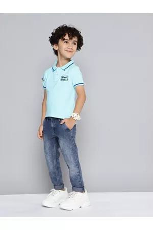 HERE&NOW Boys Blue Slim Fit Heavy Fade Stretchable Jeans